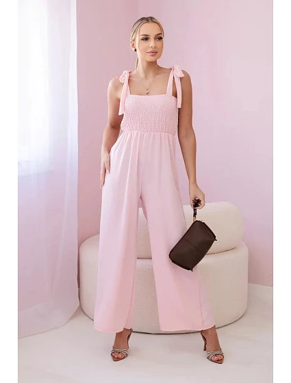 Overal na ramínka s volánkovým topem pudrově růžová