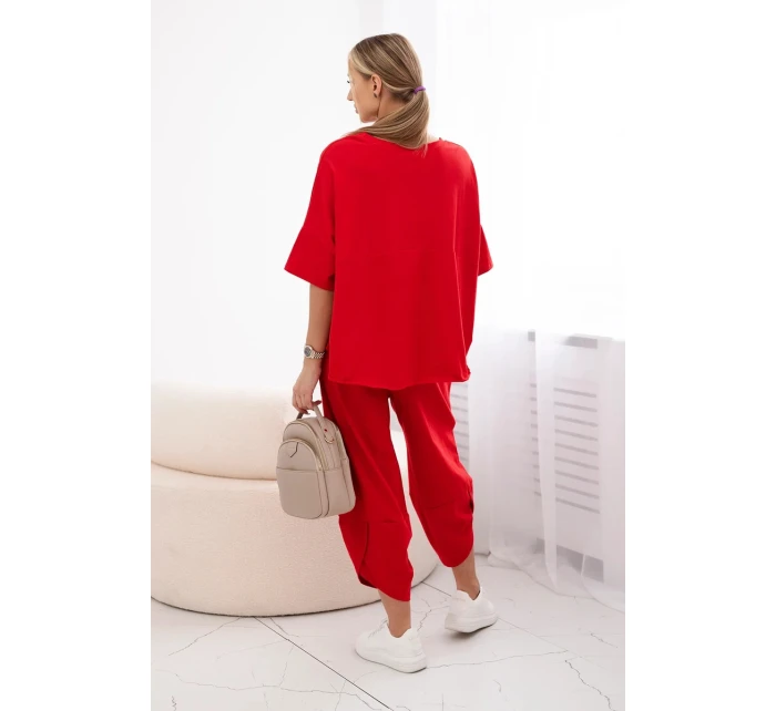 Bavlněný komplet halenka + kalhoty červený Bavlněný komplet halenka + kalhoty červený