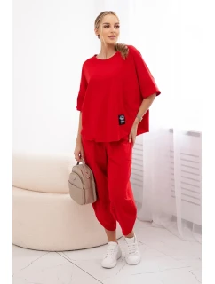 Bavlněný komplet halenka + kalhoty červený