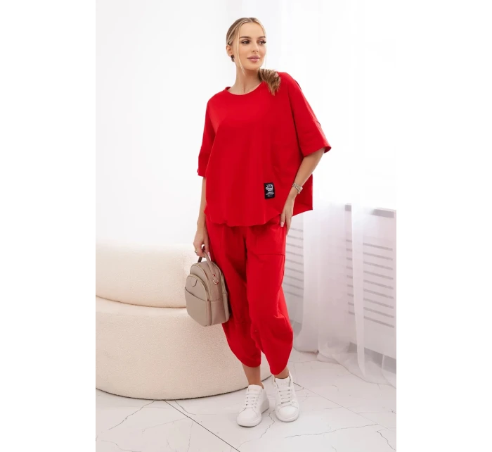 Bavlněný komplet halenka + kalhoty červený Bavlněný komplet halenka + kalhoty červený