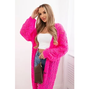 Svetr dlouhý kardigan Super KID Mohair růžový neonový
