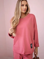 Bavlněná mikina kalhoty set malina