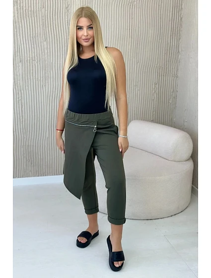 Punto Milano Zimní kalhoty s ozdobným zipem khaki