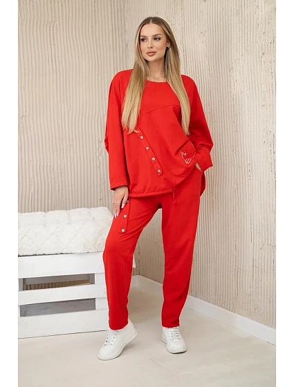 Oversize bavlněný komplet teplákové + kalhoty červený