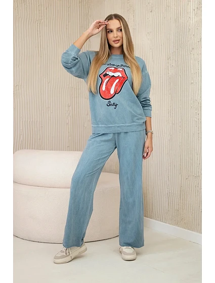 Bavlněná souprava model 20330043 potiskem teplákové + kalhoty džínovina - K-Fashion
