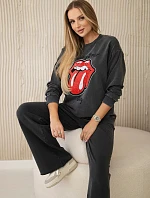 Bavlněná souprava otřená potiskem teplákové + kalhoty Grafit