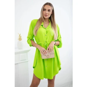 Šaty se zapínáním na knoflíky a zavazováním v pase zelený model 20527867 - K-Fashion