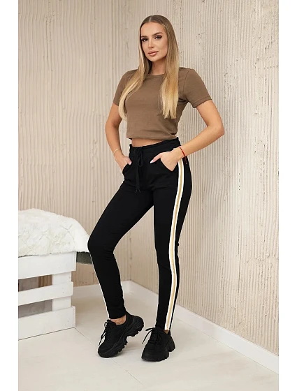 Bavlněné kalhoty se zlatým proužkem černý