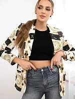 Bavlněná bunda s barevným potiskem ecru+černá