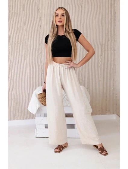 Kalhoty se širokými nohavicemi béžový