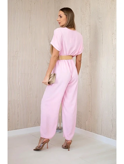 Kombinéza s ozdobným páskem v pase bonbónově růžová