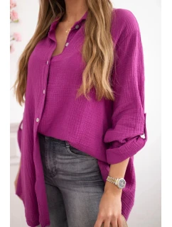Bavlněná mušelínová košile Plus Size tmavě fialová