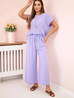 Viskózový komplet plisovaná halenka + kalhoty světle fialová