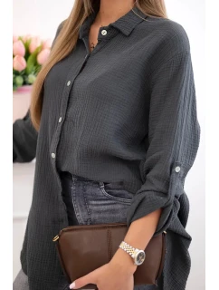 Bavlněná mušelínová košile Plus Size grafit