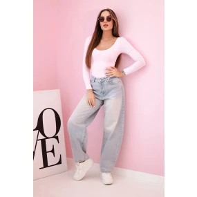 Dámská halenka s dlouhým rukávem a hlubokým výstřihem bonbónově růžová