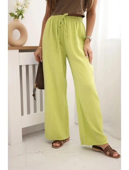 Mušelínové kalhoty se širokou nohavicí kiwi