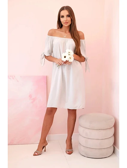 Dámské viskózové šaty s vázáním na rukávech béžové