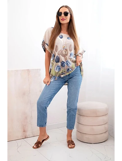 Dámská bavlněná košile s květinovým vzorem béžový