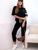 Dámský viskózový komplet s krátkým rukávem a nohavicemi černý