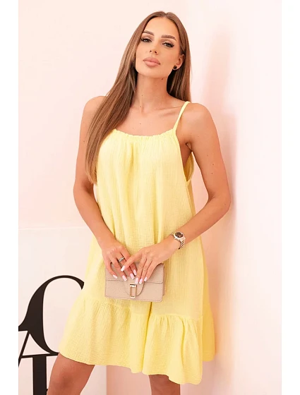 Dámské mušelínové šaty s ramínky a volánem žlutý