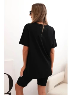 Dámský bavlněný komplet s krátkým rukávem a šortkami černý