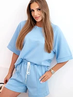 Dámská máslová souprava s halenkou s krátkým rukávem a šortkami s gumičkou modrý