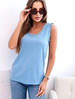 Dámská viskózová halenka s volánem ve výstřihu modrý