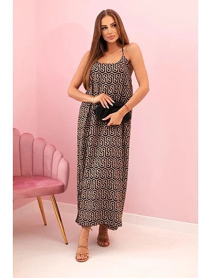 Dámské šaty na ramínka s model 21117273 vzorem camel - K-Fashion