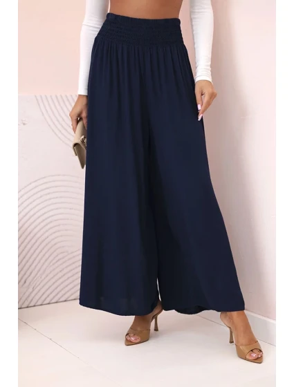 Dámské viskózové kalhoty s elastickým pasem námořnická modř
