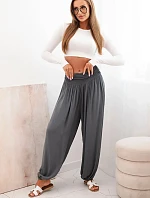 Dámské viskózové kalhoty s širokými nohavicemi a volánky grafit