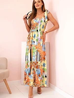 Dámské bavlněné šaty s řasením a květinovým vzorem modrý