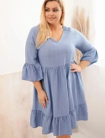 Dámské viskózové šaty Plus Size s ažurovou ozdobou džínová