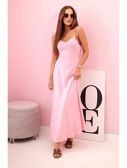 Dámské šaty na ramínka s rozšířeným spodkem světle růžová