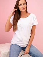 Dámská blůza s krátkým rukávem a zirkony bílá