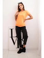 Dámská bavlněná basic blůza s krátkým rukávem neonově oranžová