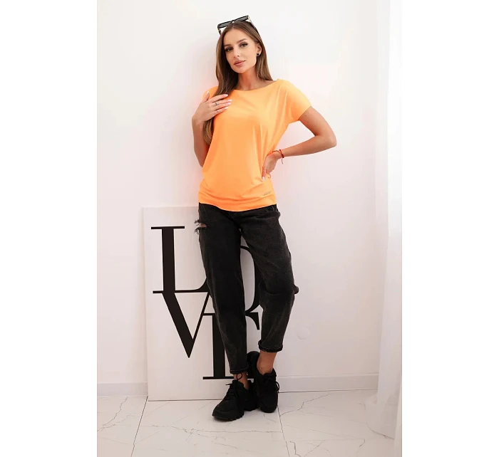 Dámská bavlněná basic blůza s krátkým rukávem neonově oranžová Dámská bavlněná basic blůza s krátkým rukávem neonově oranžová