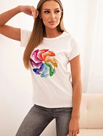 Dámská bavlněná blůza s krátkým rukávem a barevným potiskem ecru