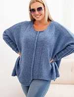 Dámský svetr Plus Size s akrylem volného střihu a rukávem 3/4 denimový