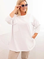 Dámská blůza Plus Size s bavlnou, s kapsou a s ohrnovacími rukávy bílá