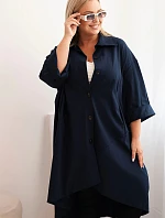Dámský plášť Plus Size Punto s bavlnou a knoflíky granátová