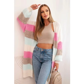 Dámský kardigan s vlnou v barevných pruzích ecru