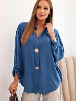 Dámská košile s viskózou a ozdobnými knoflíky a džínovým límcem modrá