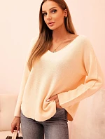 Svetr dámský s viskózou s výstřihem do V meruňkový