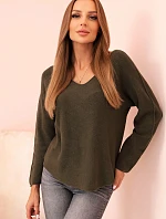 Dámský svetr z viskózy s výstřihem do V tmavě khaki