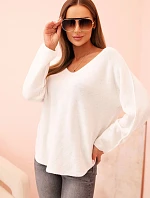 Dámský svetr s viskózou a výstřihem do V bílý