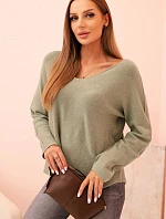 Svetr dámský z viskózy s výstřihem do V světle khaki