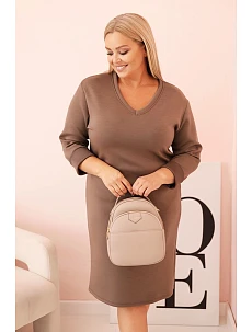 Dámské šaty Plus Size máslové s výstřihem do V a rukávem fango