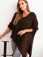 Svetr dámský vlněný asymetrický Plus Size s výstřihem do V hnědý