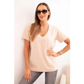 Dámská bavlněná blůza s výstřihem do V a krátkým rukávem béžová Dámská bavlněná blůza s výstřihem do V a krátkým rukávem béžová