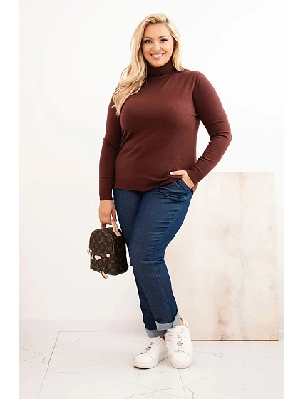 Dámský svetr Plus Size z viskózy model 21321810 střihu hnědý - K-Fashion